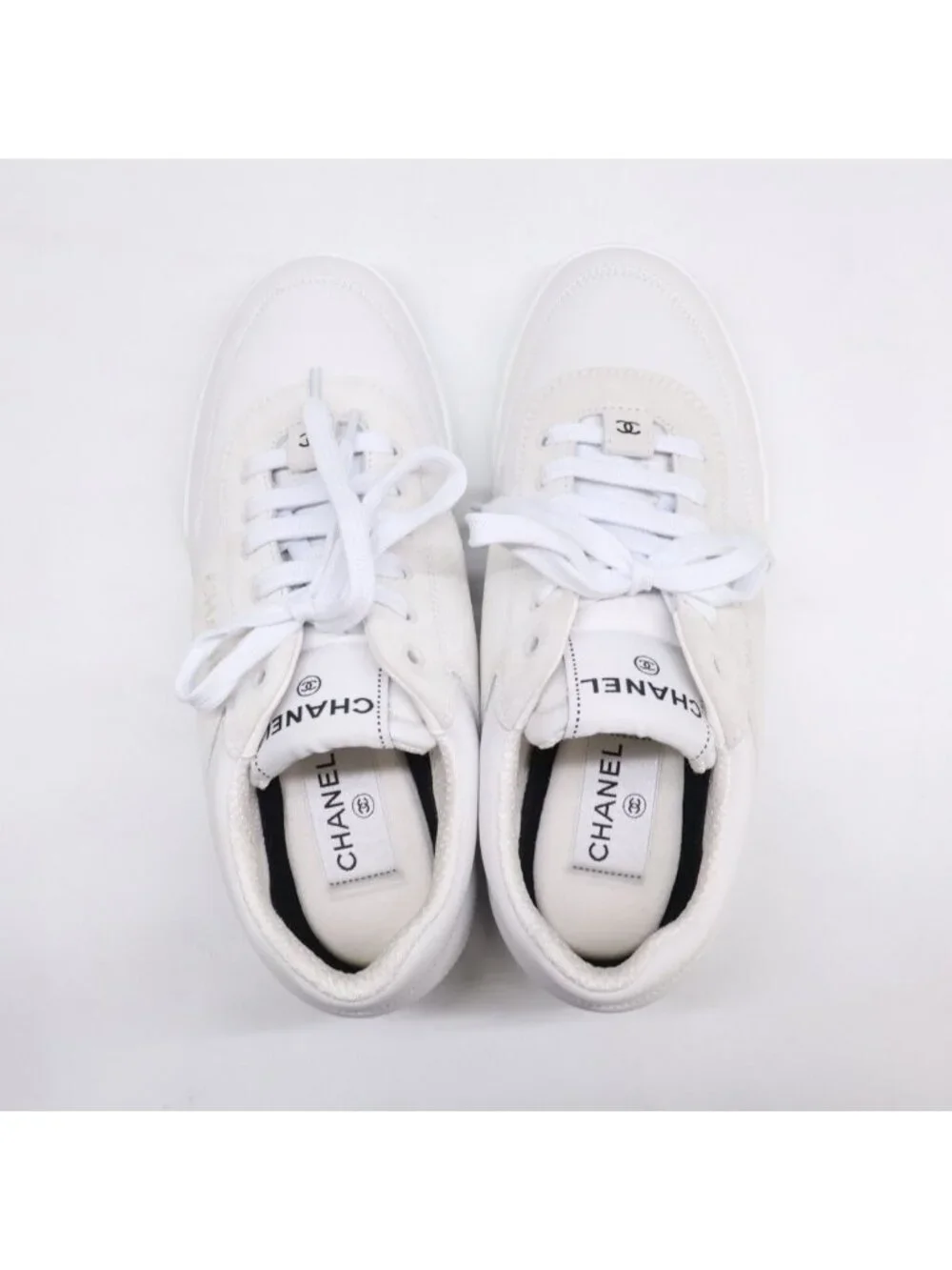 Chanel CC Logo Leather Suede Sneakers